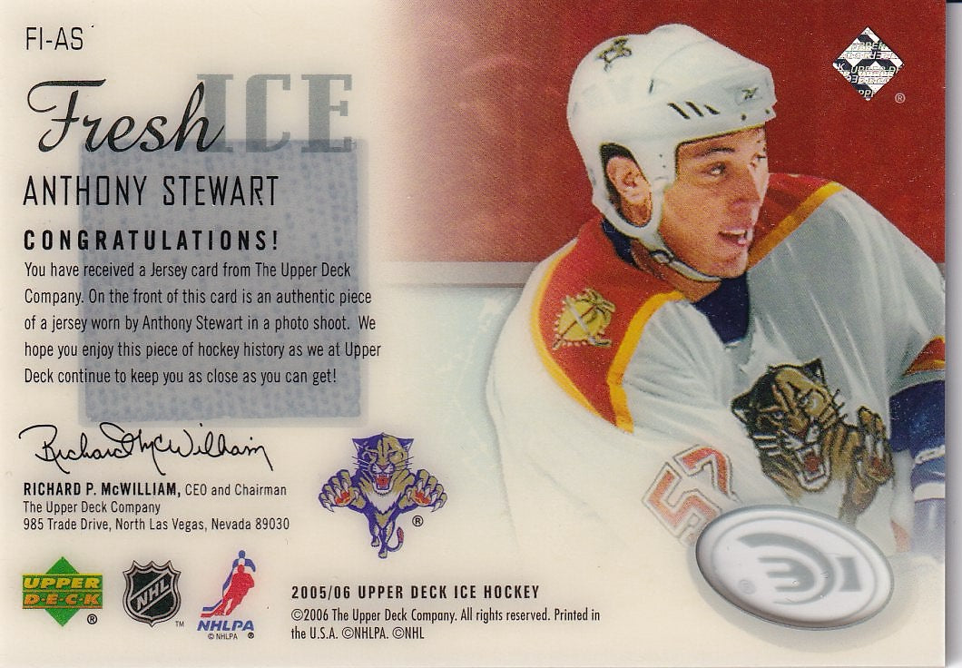 2005-06 Upper Deck Ice Hockey Fresh Ice Glass #FI-AS Florida Panthers (Anthony Stewart)