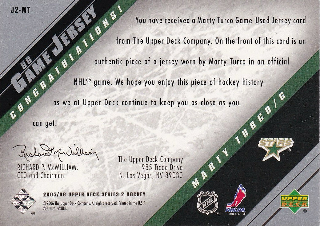 2005-06 Upper Deck Hockey UD Game Jerseys Series Two #J2-MT Dallas Stars (Marty Turco)