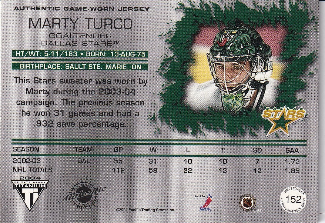 2003-04 Pacific Private Stock Titanium Hockey #/875 #152 Dallas Stars (Marty Turco)