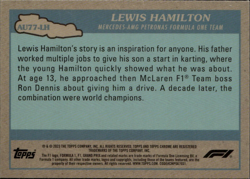 2023 Topps Chrome Formula 1 Autos of 1977 #AU77-LH Lewis Hamilton - Mercedes-AMG Petronas Formula One Team - B