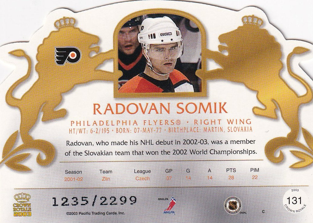 2002-03 Pacific Crown Royale Hockey Rookie #/2299 #131 Philadelphia Flyers, Radovan Somik