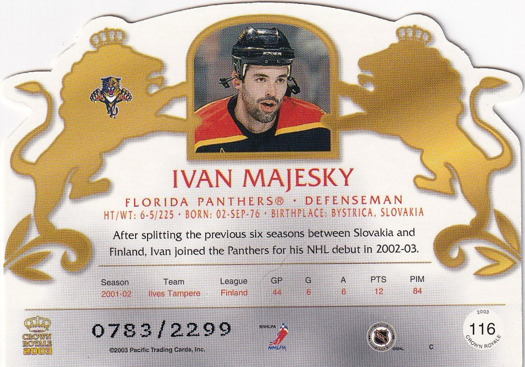 2002-03 Pacific Crown Royale Hockey Rookie #/2299 #116 Florida Panthers (Ivan Majesky)
