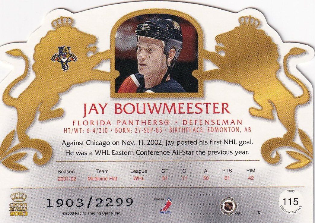2002-03 Pacific Crown Royale Hockey Rookie #/2299 #115 Florida Panthers (Jay Bouwmeester)