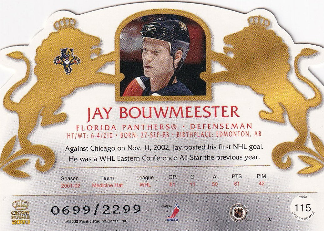 2002-03 Pacific Crown Royale Hockey Rookie #/2299 #115 Florida Panthers (Jay Bouwmeester)