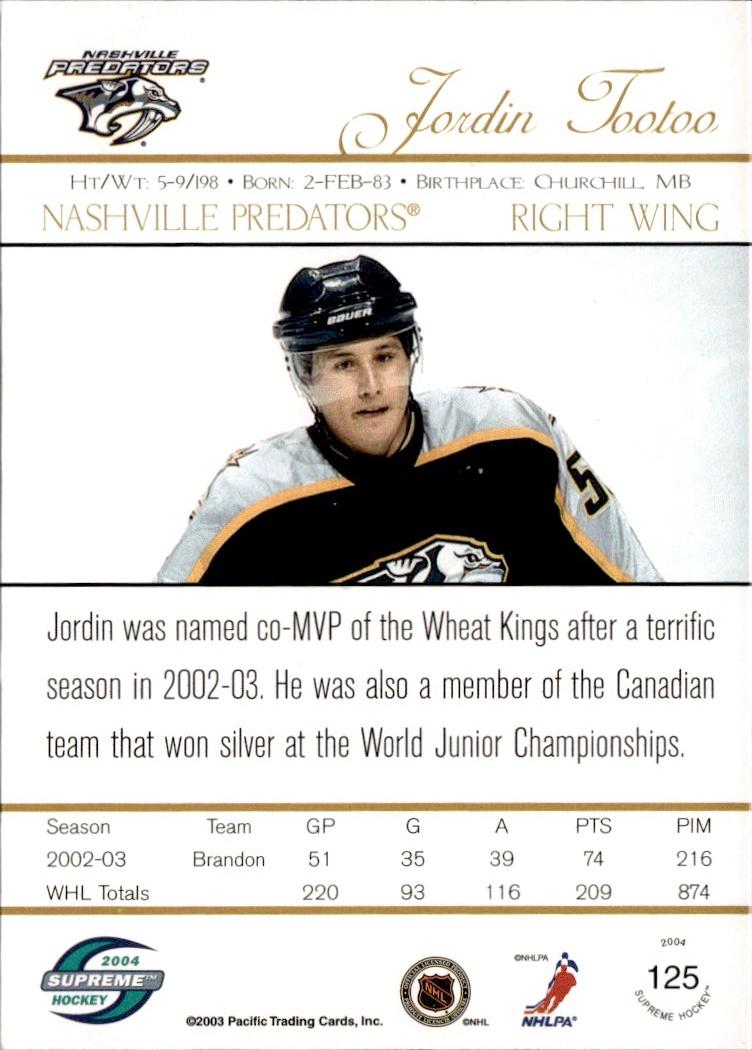 2003-04 Pacific Supreme - Retail Hockey Rookie #125 Nashville Predators (Jordin Tootoo)