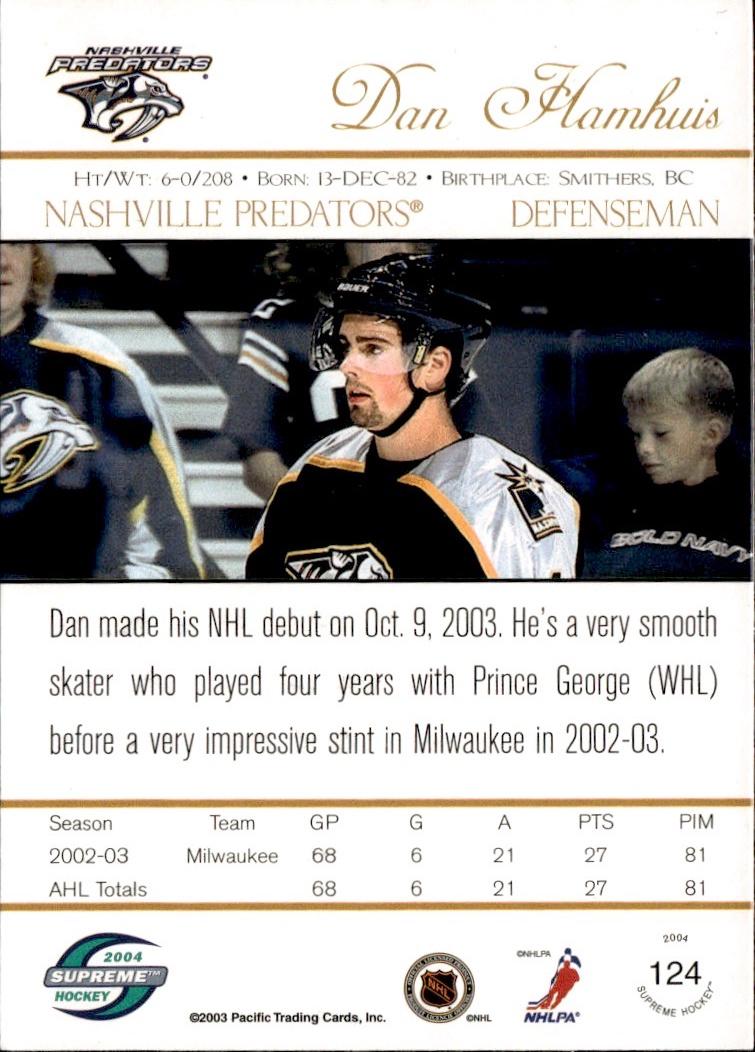 2003-04 Pacific Supreme - Retail Hockey Rookie #124 Nashville Predators (Dan Hamhuis)