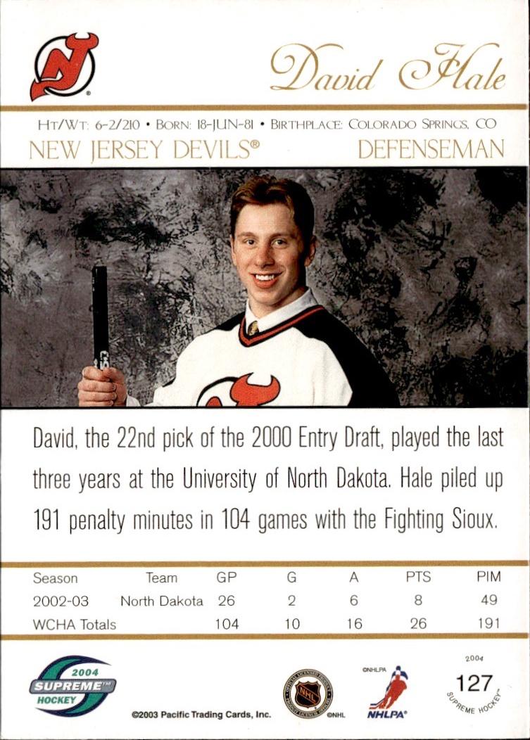 2003-04 Pacific Supreme - Retail Hockey Rookie #127 New Jersey Devils (David Hale)