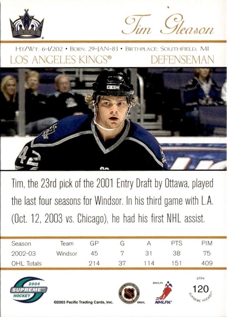 2003-04 Pacific Supreme - Retail Hockey Rookie #120 Los Angeles Kings (Tim Gleason)