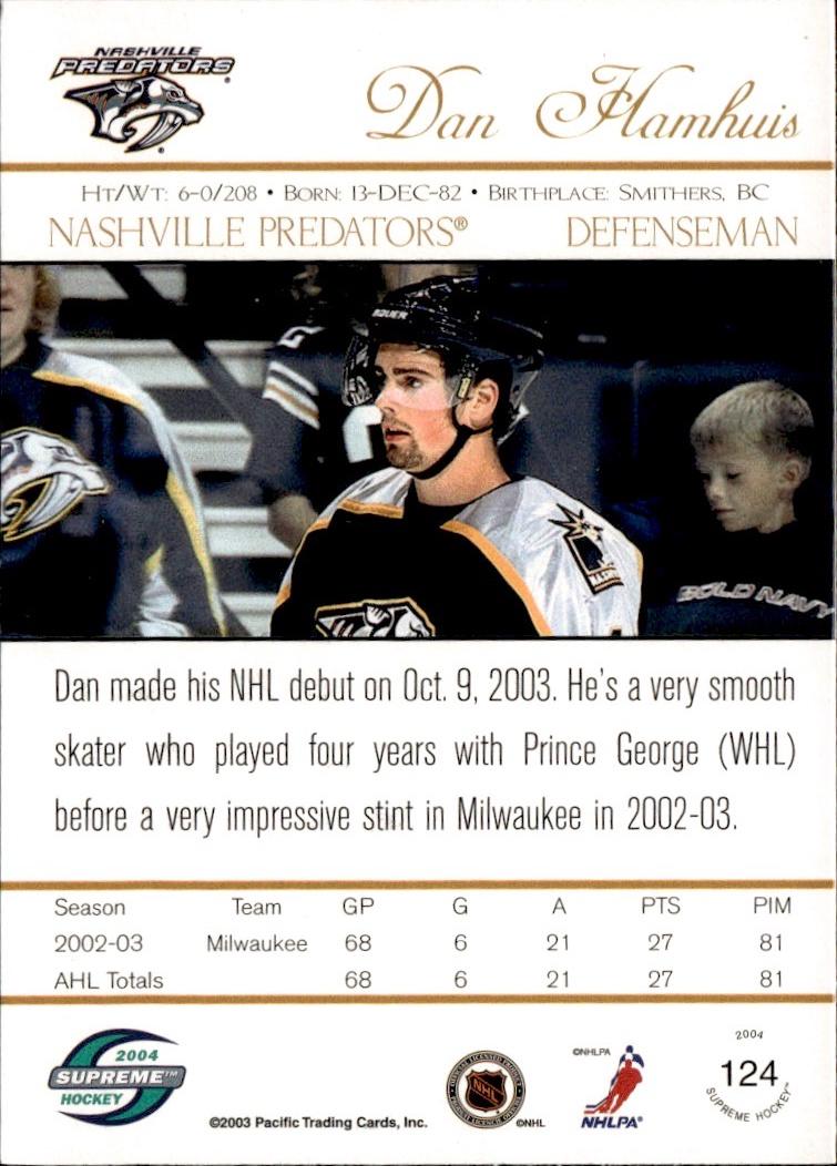 2003-04 Pacific Supreme Hockey Blue Rookie #/250 #124 Nashville Predators (Dan Hamhuis)