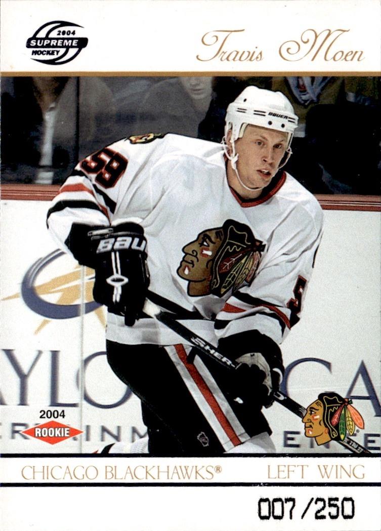 2003-04 Pacific Supreme Hockey Blue Rookie #/250 #110 Chicago Blackhawks (Travis Moen)