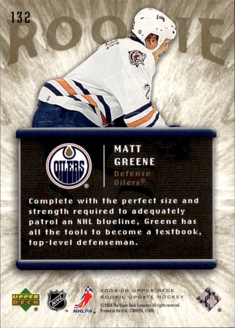 2005-06 Upper Deck Rookie Update Hockey #/1999 #132 Edmonton Oilers (Matt Greene)