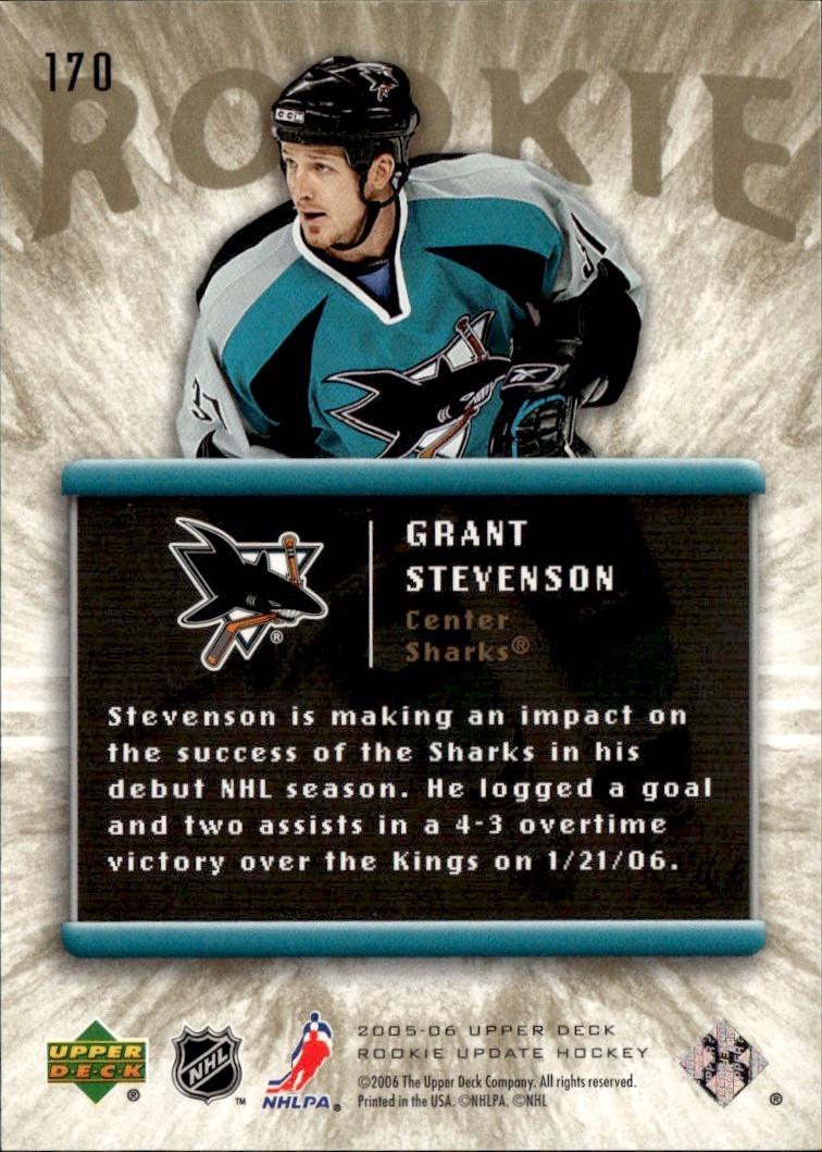 2005-06 Upper Deck Rookie Update Hockey #/1999 #170 San Jose Sharks (Grant Stevenson)
