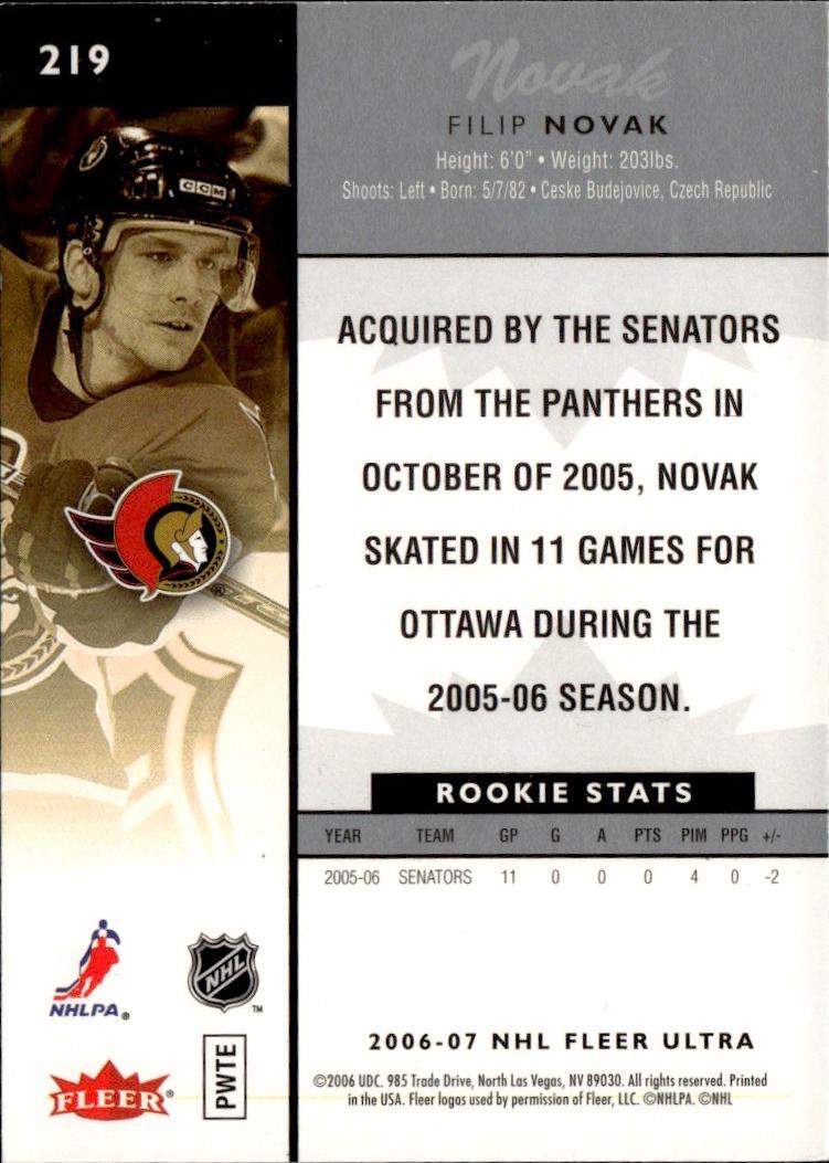 2006-07 Ultra Hockey #219 Ottawa Senators (Filip Novak)