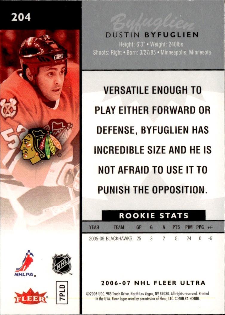 2006-07 Ultra Hockey #204 Chicago Blackhawks (Dustin Byfuglien)