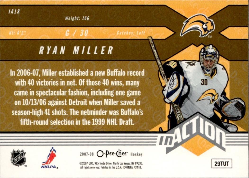 2007-08 O-Pee-Chee Hockey Pee-Chee - In Action #IA18 Buffalo Sabres (Ryan Miller)