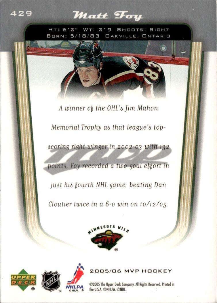 2005-06 Upper Deck MVP Hockey Rookie #429 Minnesota Wild (Matt Foy)