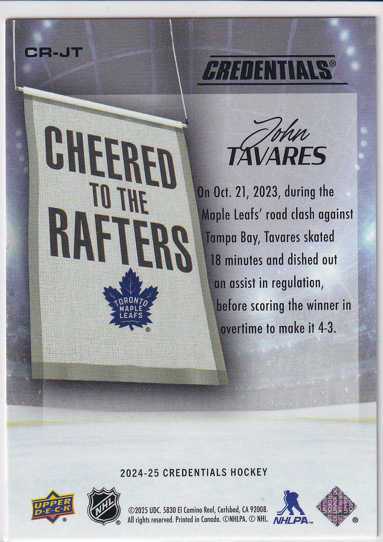 2024-25 Upper Deck Credentials Hockey Cheered to the Rafters #CR-JT Toronto Maple Leafs, John Tavares