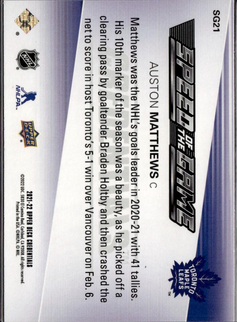 2021-22 Upper Deck Credentials Hockey Speed of the Game #SG21 Toronto Maple Leafs (Auston Matthews)