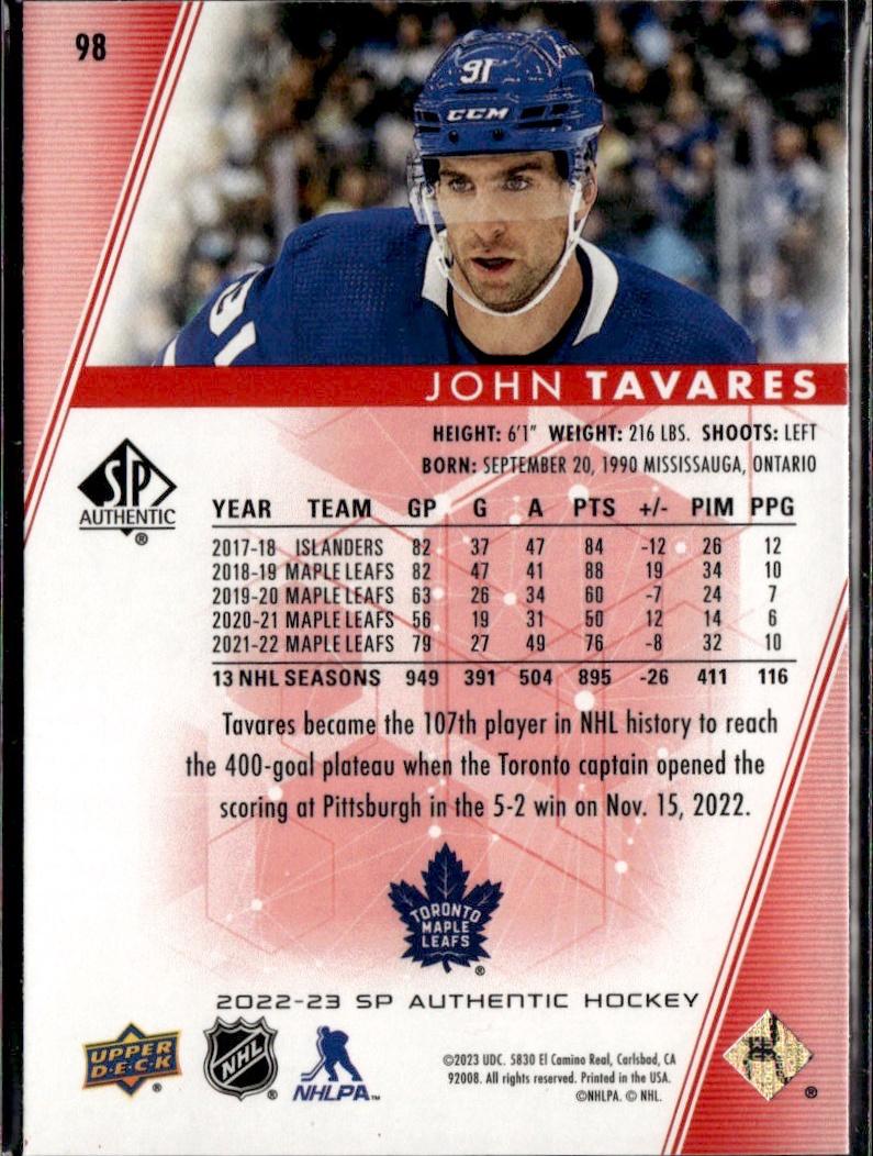 2022-23 SP Authentic Hockey Limited Red #98 Toronto Maple Leafs, John Tavares