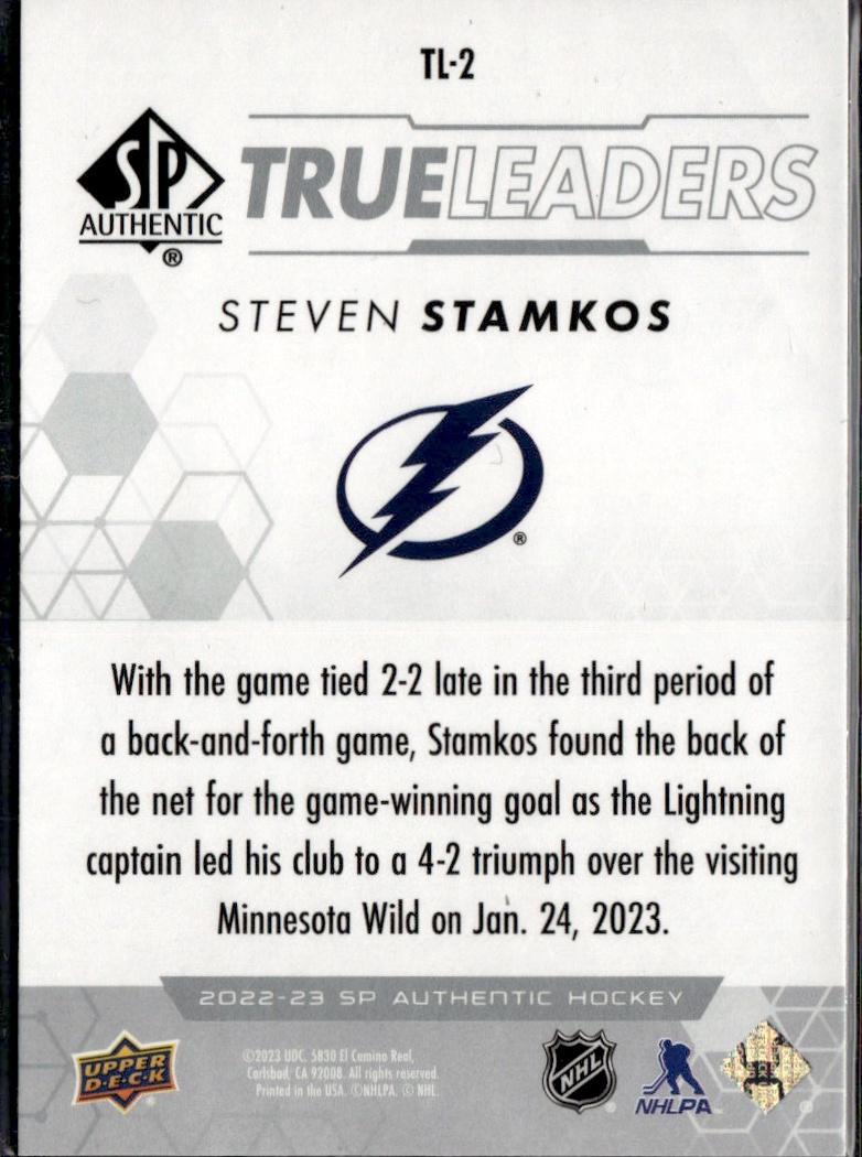 2022-23 SP Authentic Hockey True Leaders #TL-2 Tampa Bay Lightning (Steven Stamkos)