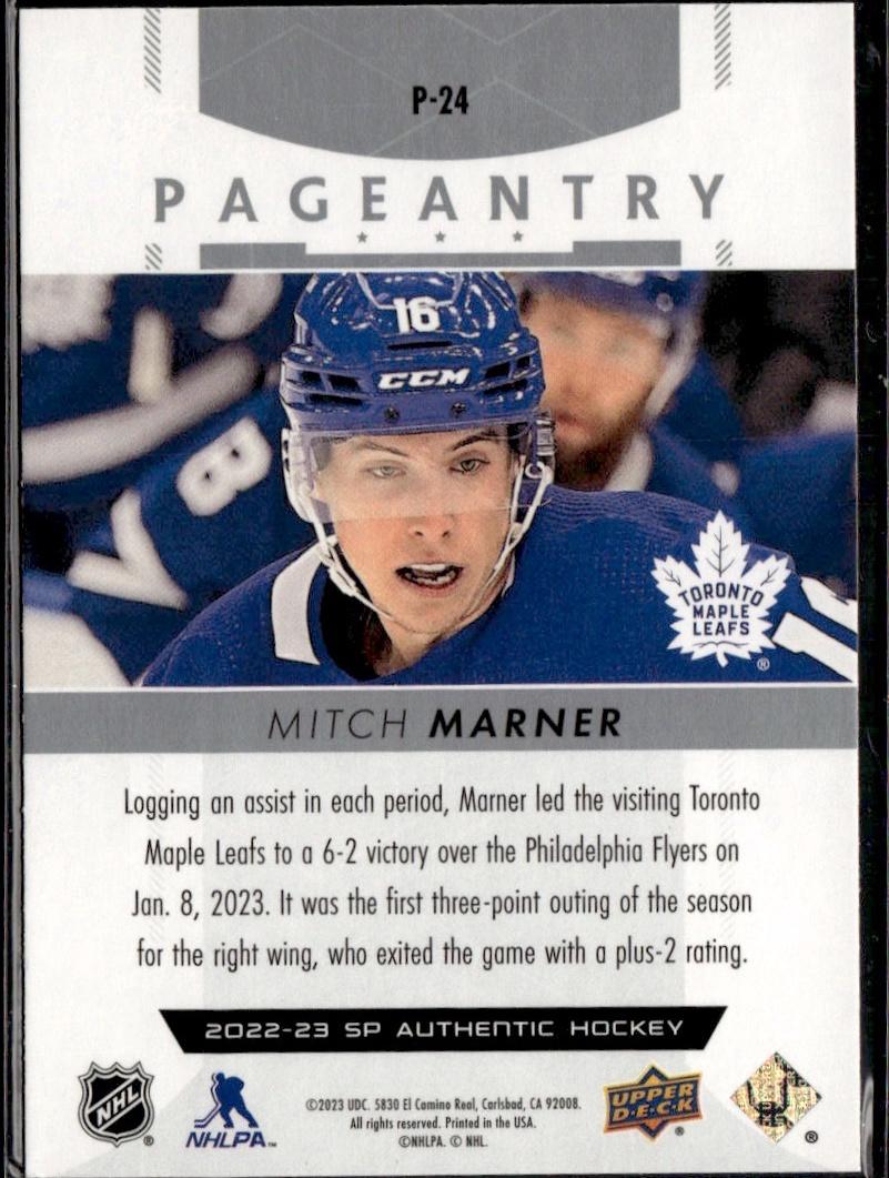 2022-23 SP Authentic Hockey Pageantry #P-24 Toronto Maple Leafs (Mitch Marner)