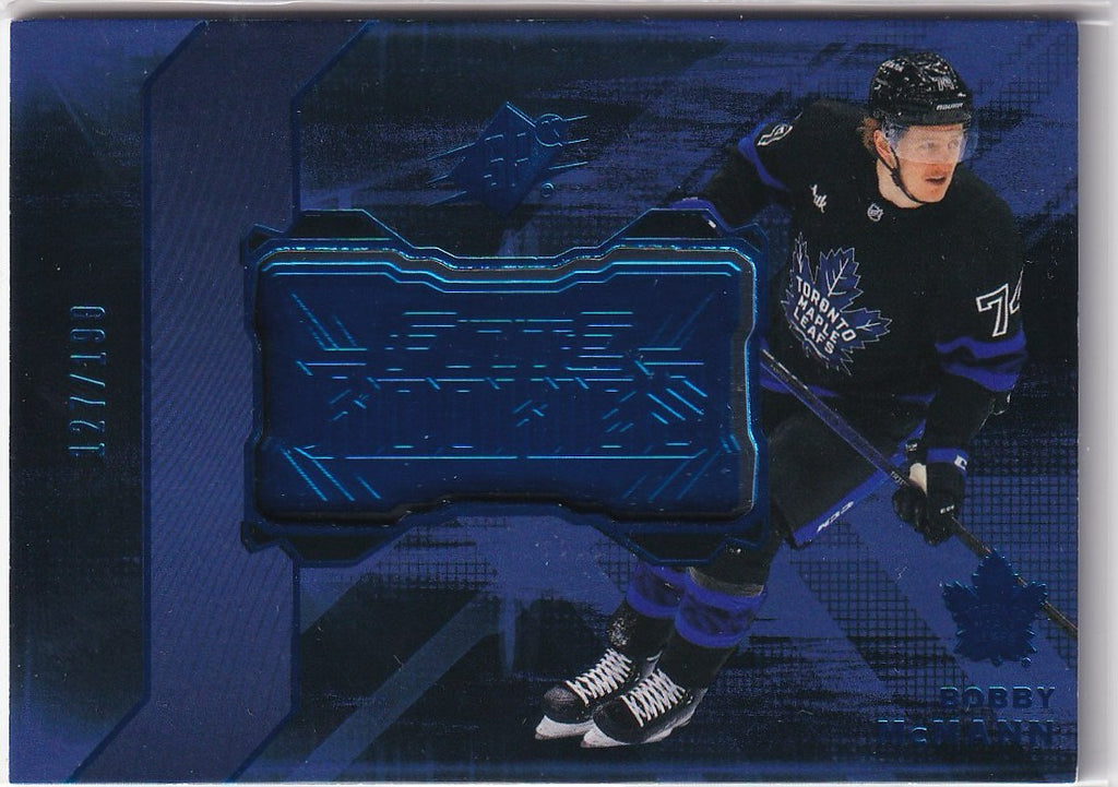 2023-24 SPx Hockey Finite Rookies Platinum #/199 #F-19 Toronto Maple Leafs, Bobby McMann