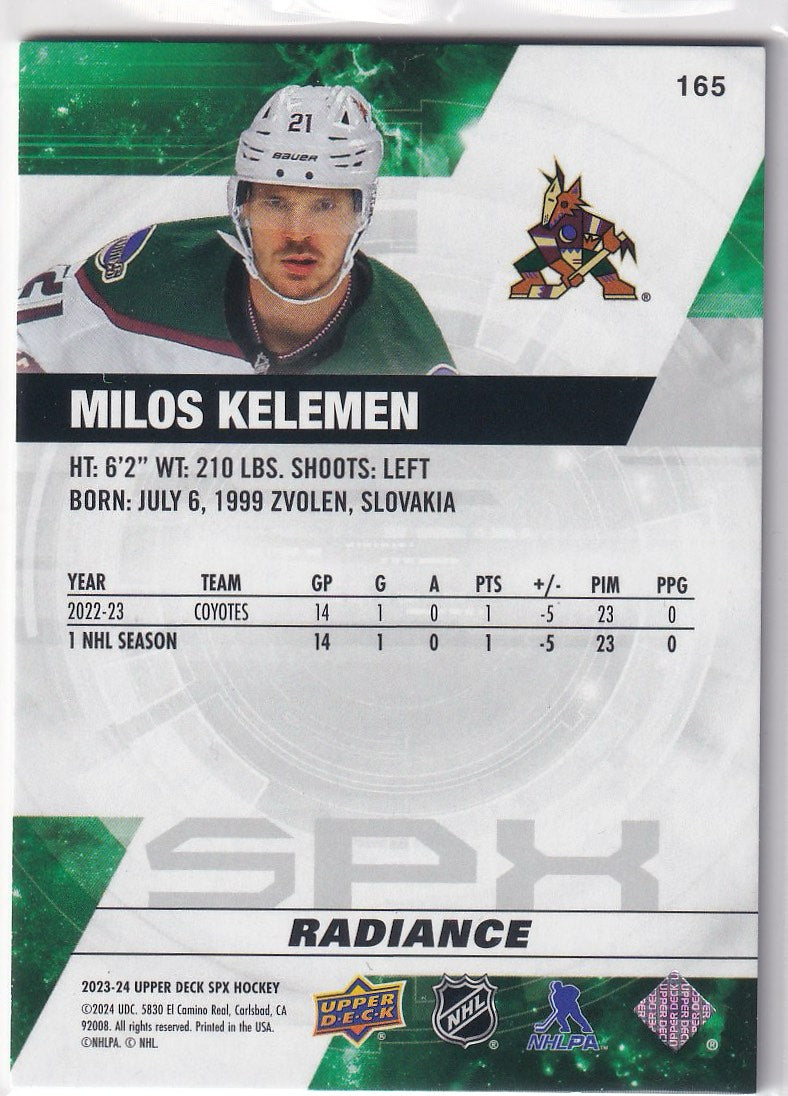 2023-24 SPx Hockey Radiance #/100 #165 Arizona Coyotes, Milos Kelemen