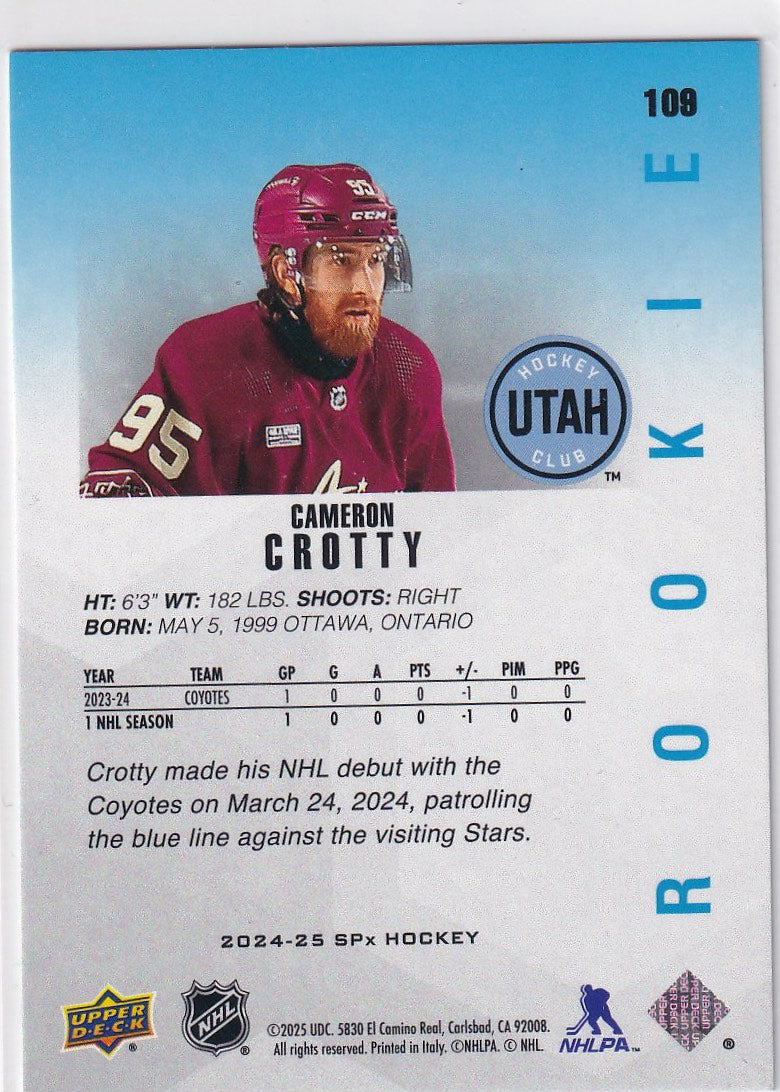 2024-25 SPx Hockey #109 Utah Hockey Club, Cameron Crotty
