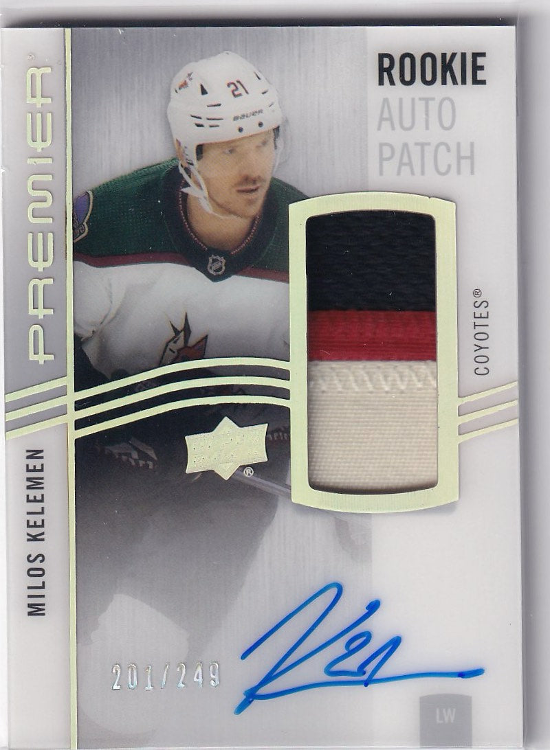 2023-24 Upper Deck Premier Hockey Acetate Rookie Auto Patch #/249 #AR-MI Arizona Coyotes, Milos Kelemen