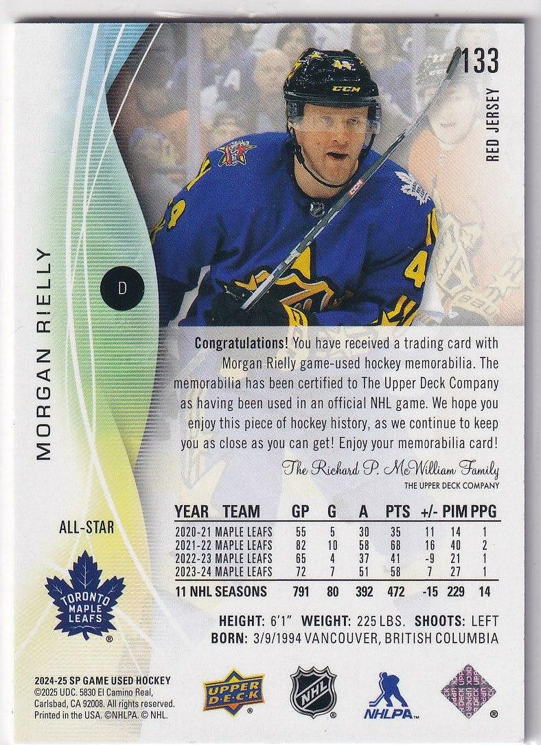 2024-25 SP Game Used Hockey Red Jersey #133 Toronto Maple Leafs (Morgan Rielly)