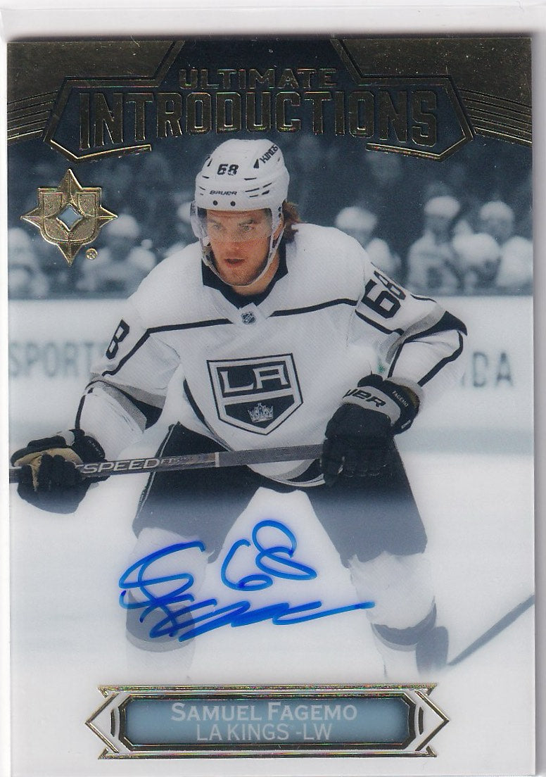 2022-23 Upper Deck Ultimate Collection Hockey Ultimate Introductions Auto #UI-35 Los Angeles Kings (Samuel Fagemo)