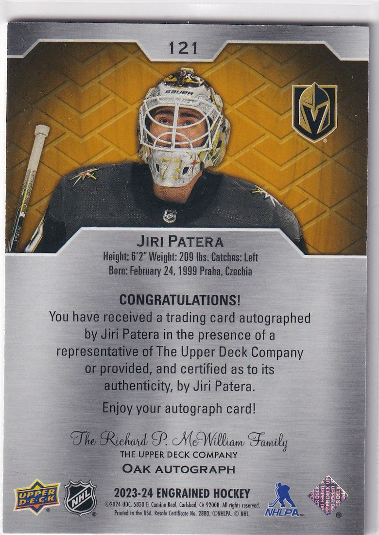 2023-24 Upper Deck Engrained Hockey Autographs #121 Vegas Golden Knights (Jiri Patera)