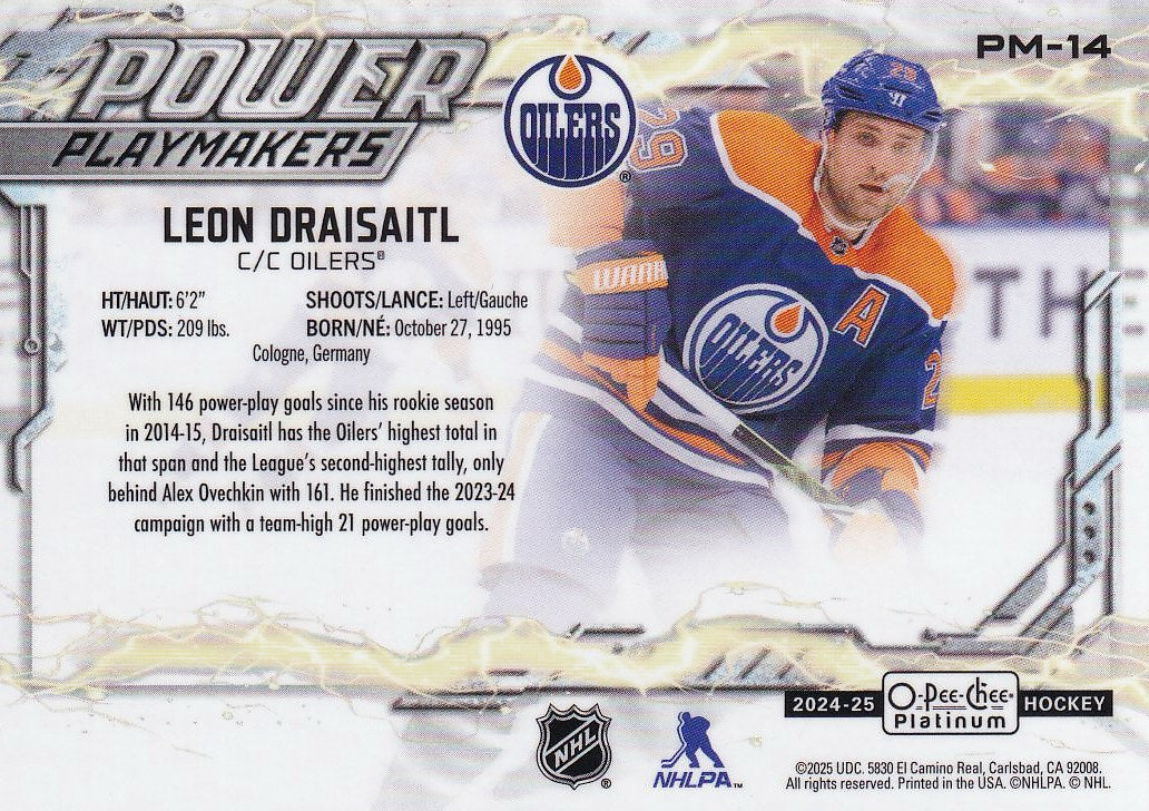 2024-25 O-Pee-Chee Platinum Hockey Power Playmakers #PM-14 Edmonton Oilers, Leon Draisaitl