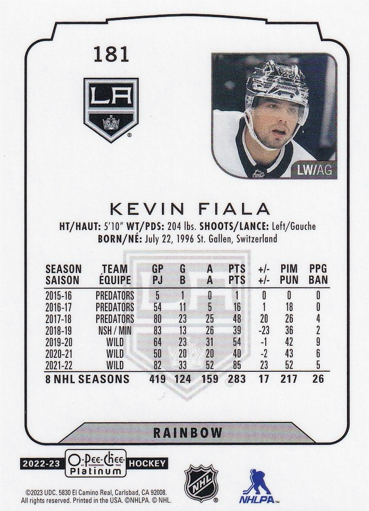 2022-23 O-Pee-Chee Platinum Hockey - Base Rainbow #181 Los Angeles Kings, Kevin Fiala
