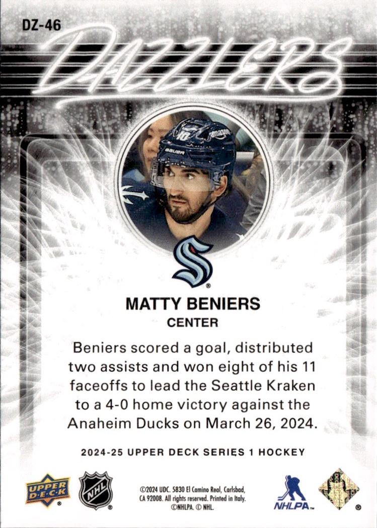 2024-25 Upper Deck Series 1 Hockey Dazzlers Orange #DZ-46 Seattle Kraken, Matty Beniers
