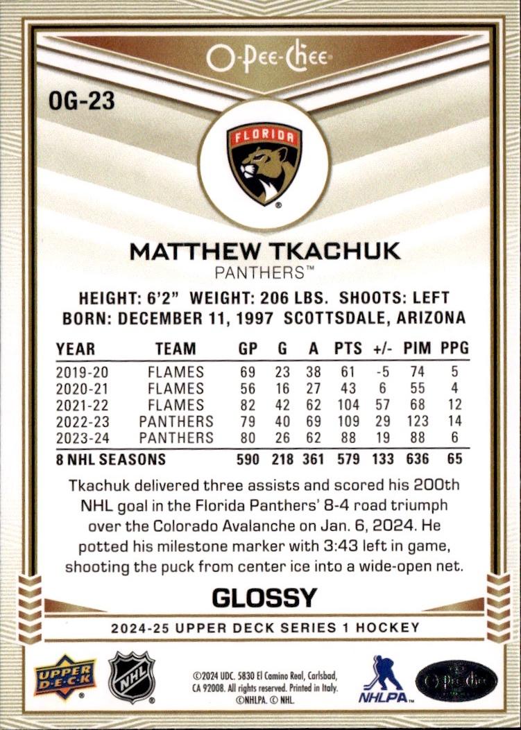 2024-25 Upper Deck Series 1 Hockey O-Pee-Chee Glossy #OG-23 Florida Panthers, Matthew Tkachuk