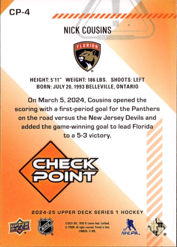 2024-25 Upper Deck Series 1 Hockey Checkpoint #CP-4 Florida Panthers, Nick Cousins