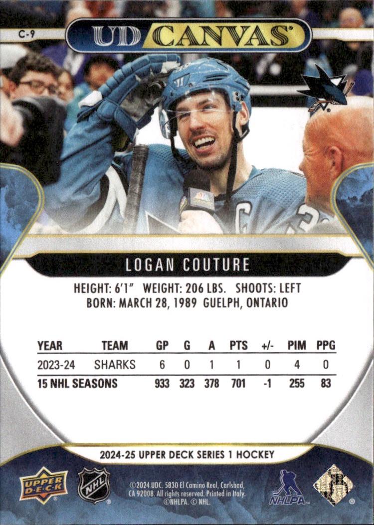 2024-25 Upper Deck Series 1 Hockey UD Canvas #C-9 San Jose Sharks, Logan Couture