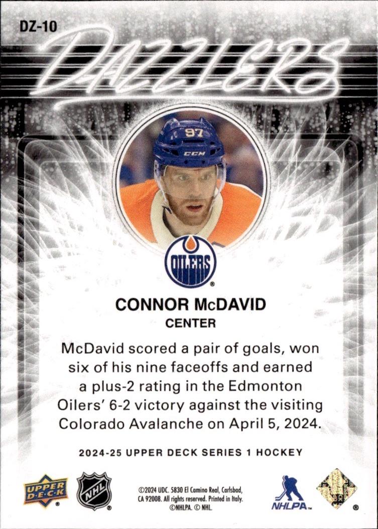 2024-25 Upper Deck Series 1 Hockey Dazzlers Orange #DZ-10 Edmonton Oilers, Connor McDavid