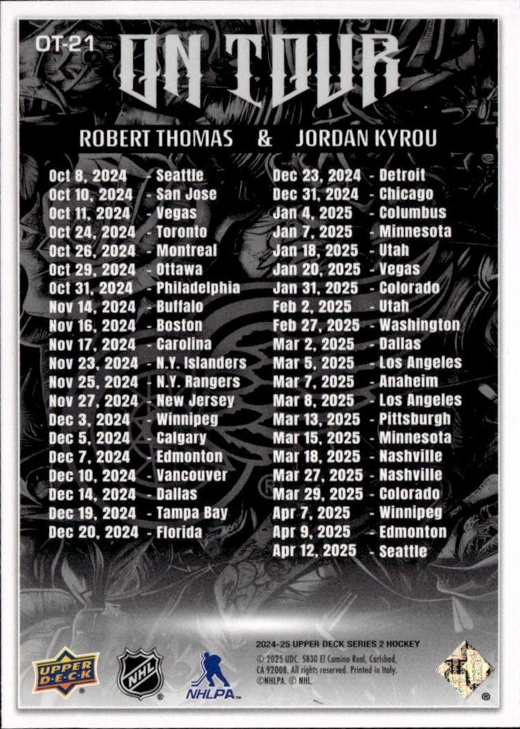 2024-25 Upper Deck Series 2 Hockey On Tour #OT-21 St. Louis Blues, Robert Thomas / Jordan Kyrou
