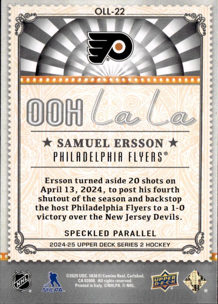 2024-25 Upper Deck Series 2 Hockey Ooh La La Speckle #OLL-22 Philadelphia Flyers, Samuel Ersson