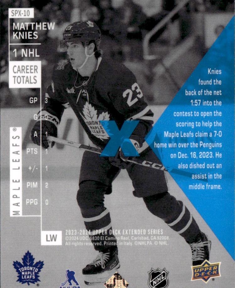 2023-24 Upper Deck Extended Series Hockey 1997-98 SPx Holoview Retros #SPX-10 Toronto Maple Leafs, Matthew Knies
