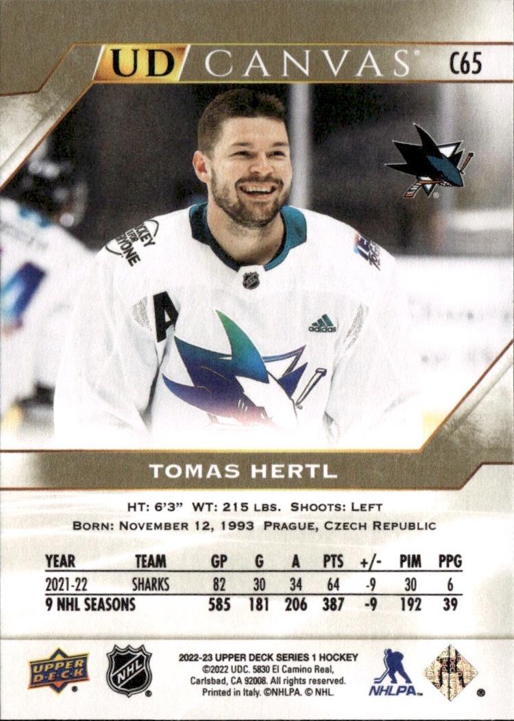 2022-23 Upper Deck Series 1 Hockey UD Canvas #C65 San Jose Sharks, Tomas Hertl