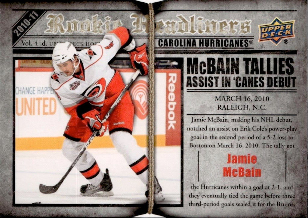 2010-11 Upper Deck Series 2 Hockey Rookie Headliners #RH16 Carolina Hurricanes, Jamie McBain