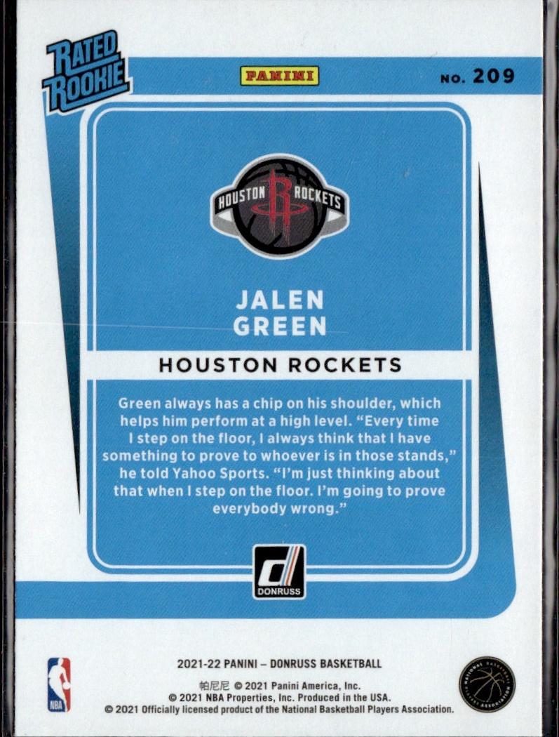 2021-22 Donruss Basketball - Base #209 Houston Rockets, Jalen Green