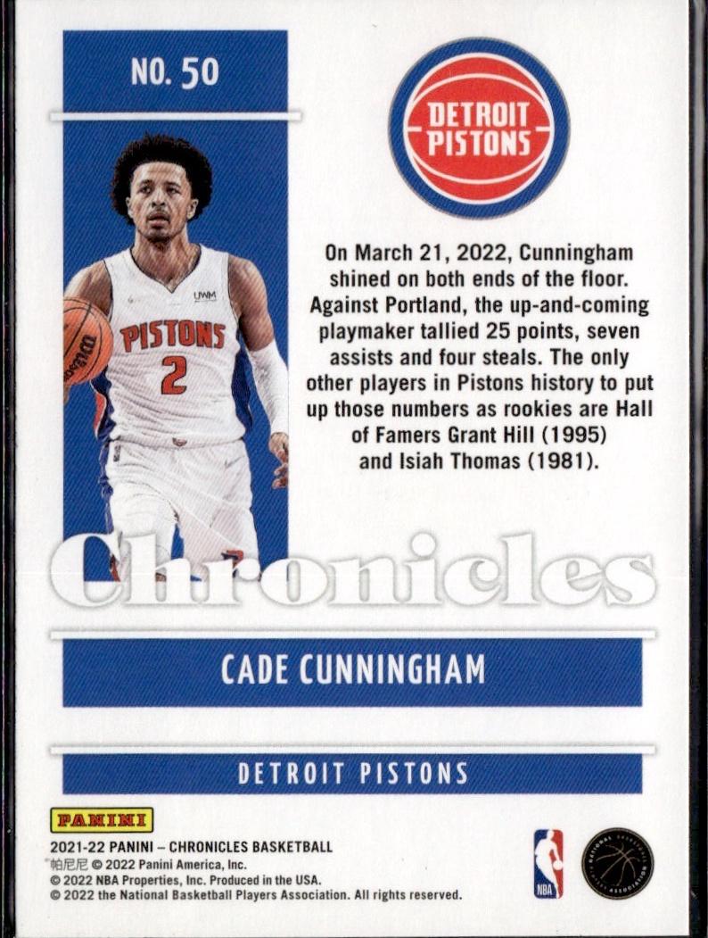 2021-22 Panini Chronicles Basketball - Base #50 Detroit Pistons, Cade Cunningham