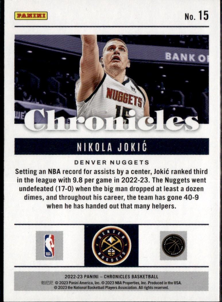 2022-23 Panini Chronicles Basketball - Base #15 Denver Nuggets, Nikola Jokic