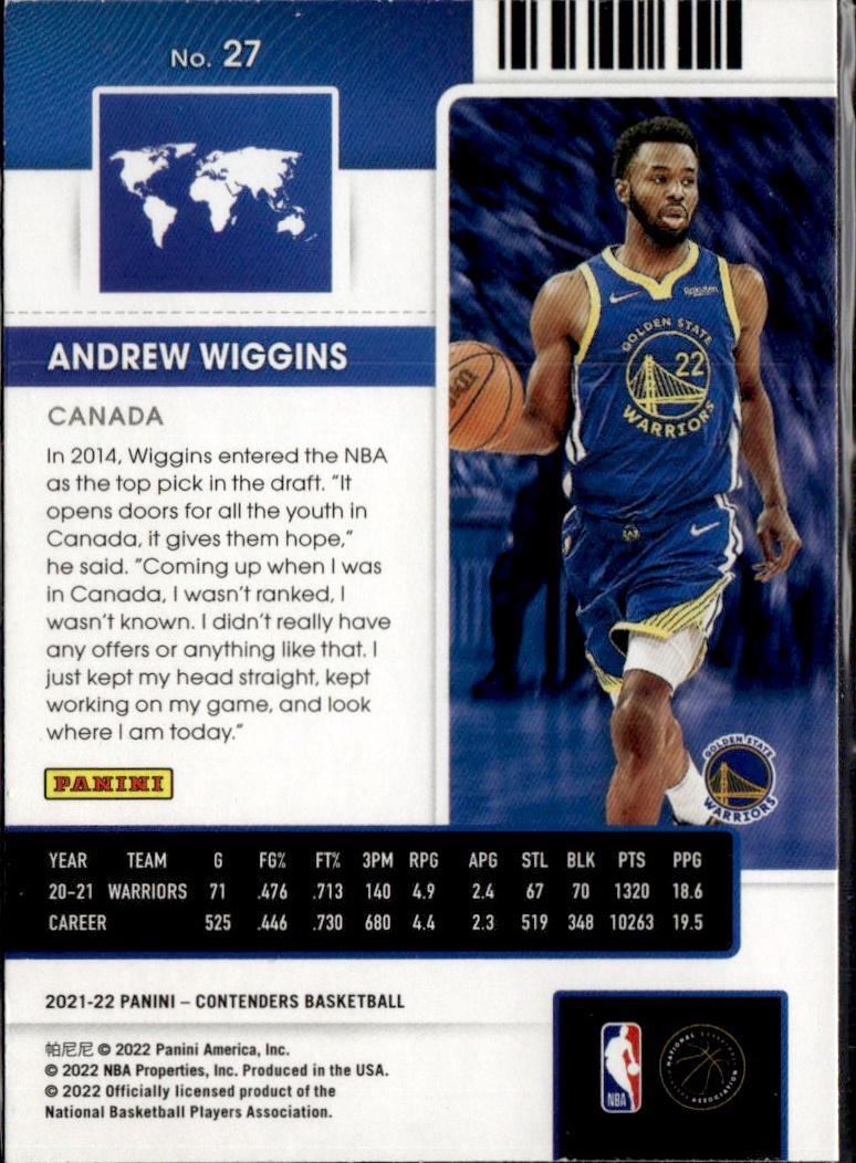 2021-22 Panini Contenders Basketball - International Ticket #27 Golden State Warriors, Andrew Wiggins