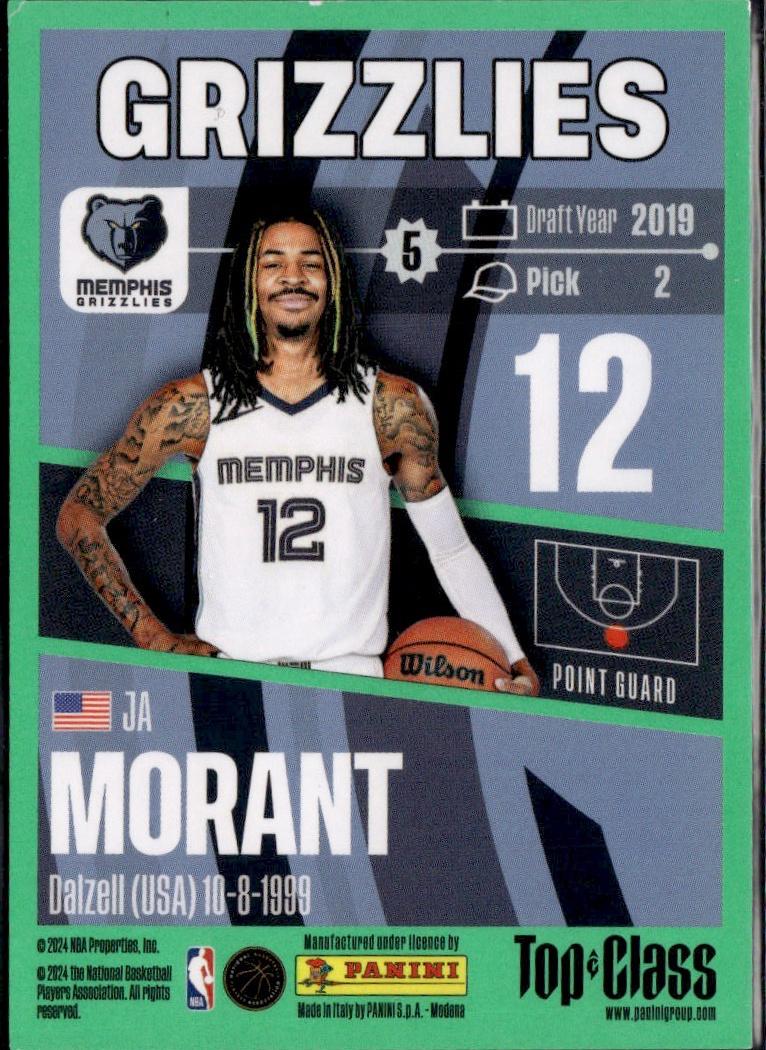 2023-24 Panini NBA Top Class Basketball - Base #95 Memphis Grizzlies, Ja Morant