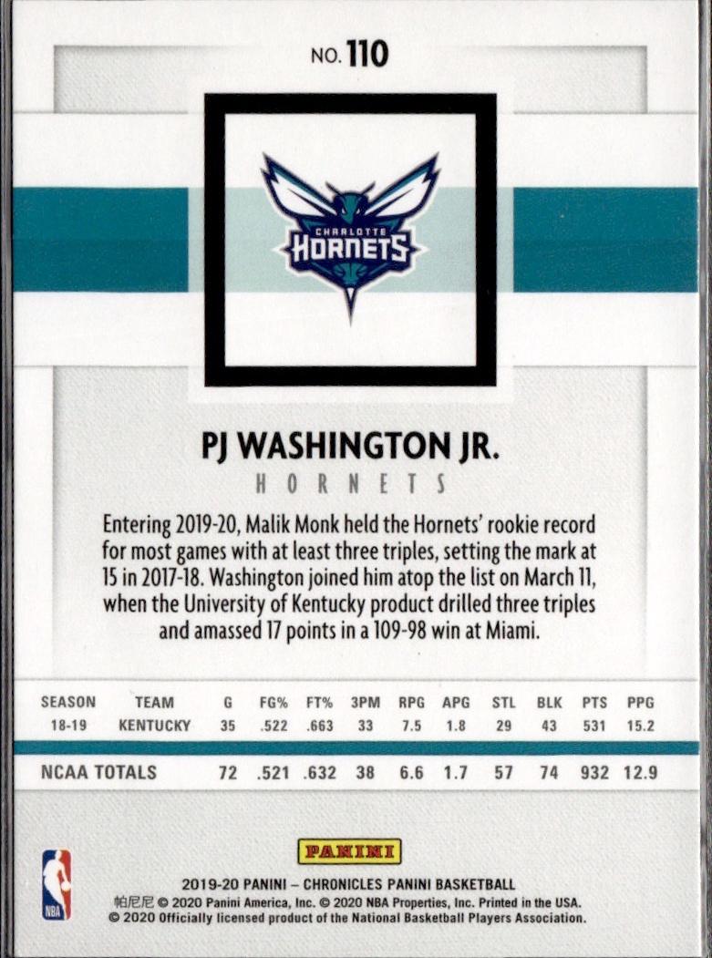 2019-20 Panini Chronicles Basketball - Base #110 Charlotte Hornets (PJ Washington Jr.)